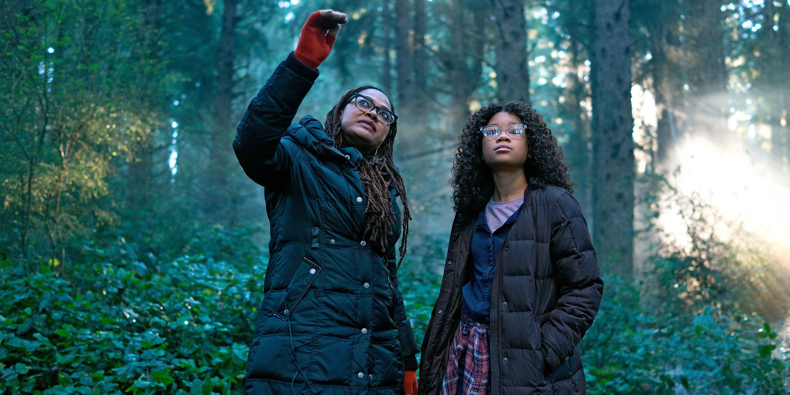Ava DuVernay and Storm Reid talking on the set of A Wrinkle in Time