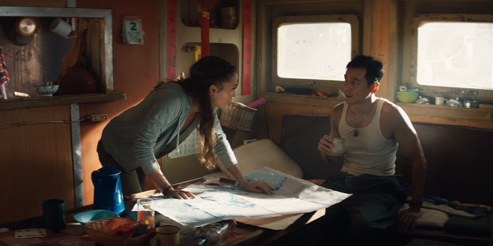 Alicia Vikander and Daniel Wu in Tomb Raider