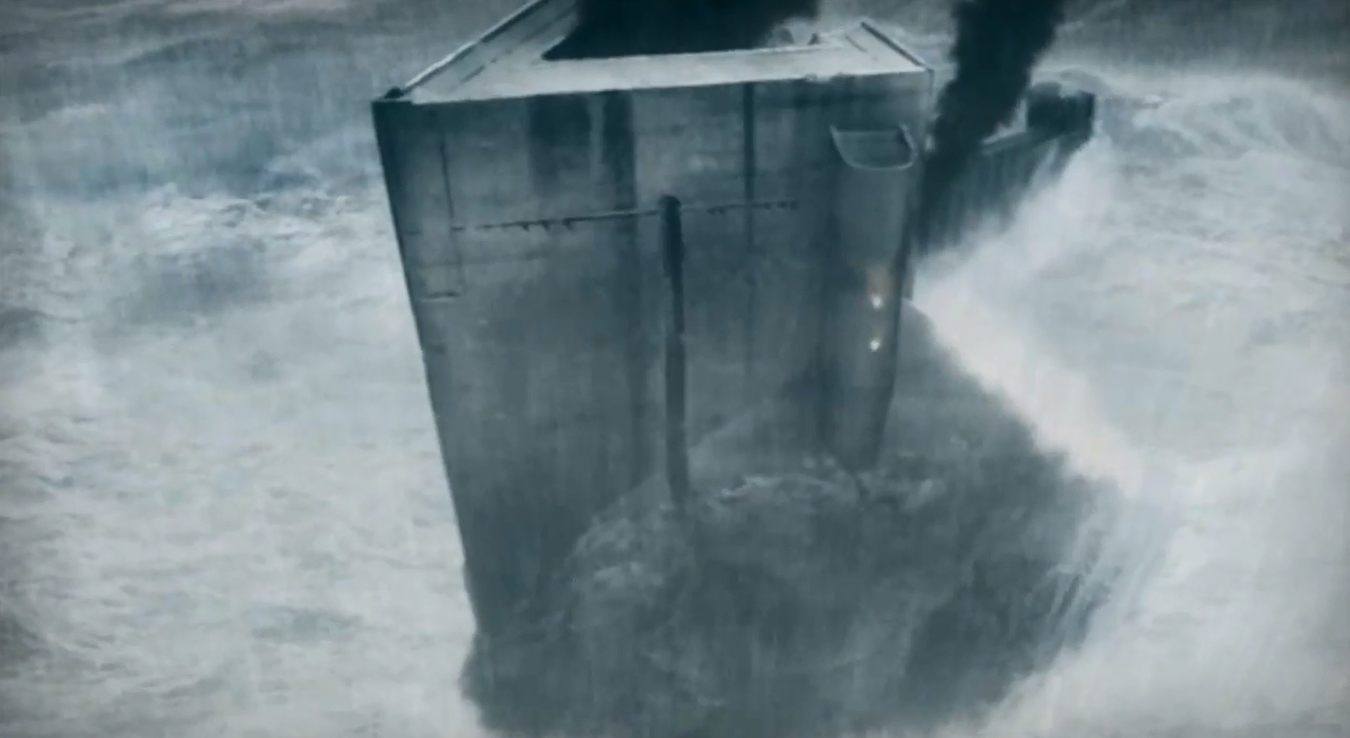 Azkaban prison in the middle of the sea, a grey, towering, tall building that just looks horrendous to be inside