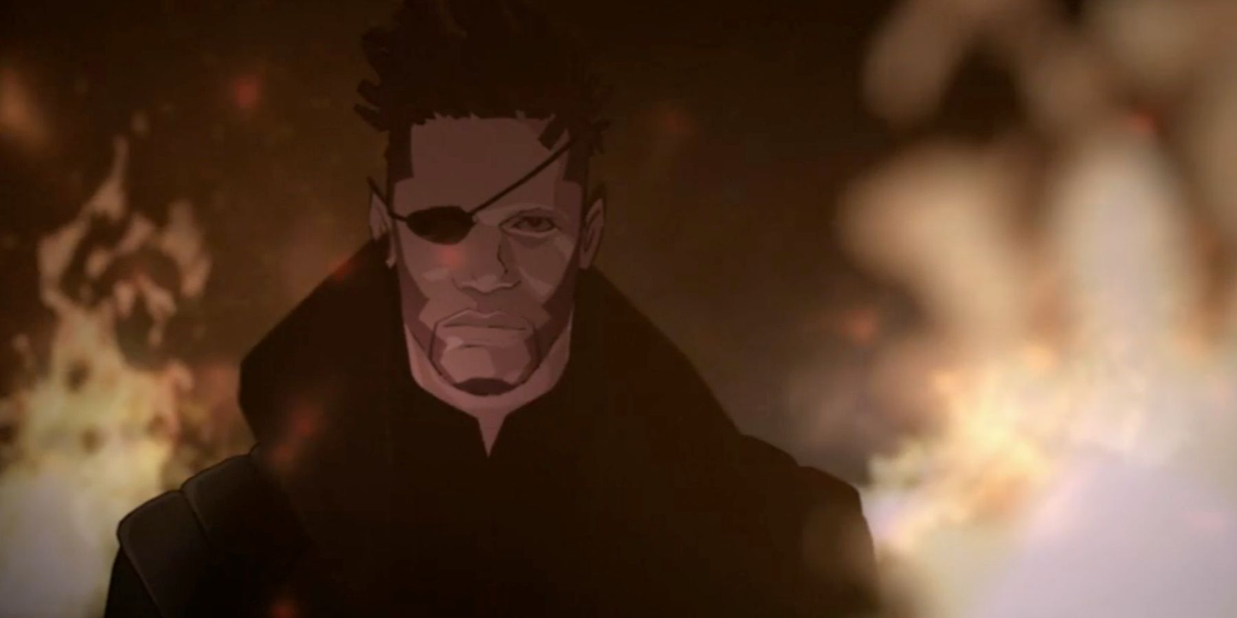 A character with an eye patch in Blade Runner Blackout 2022