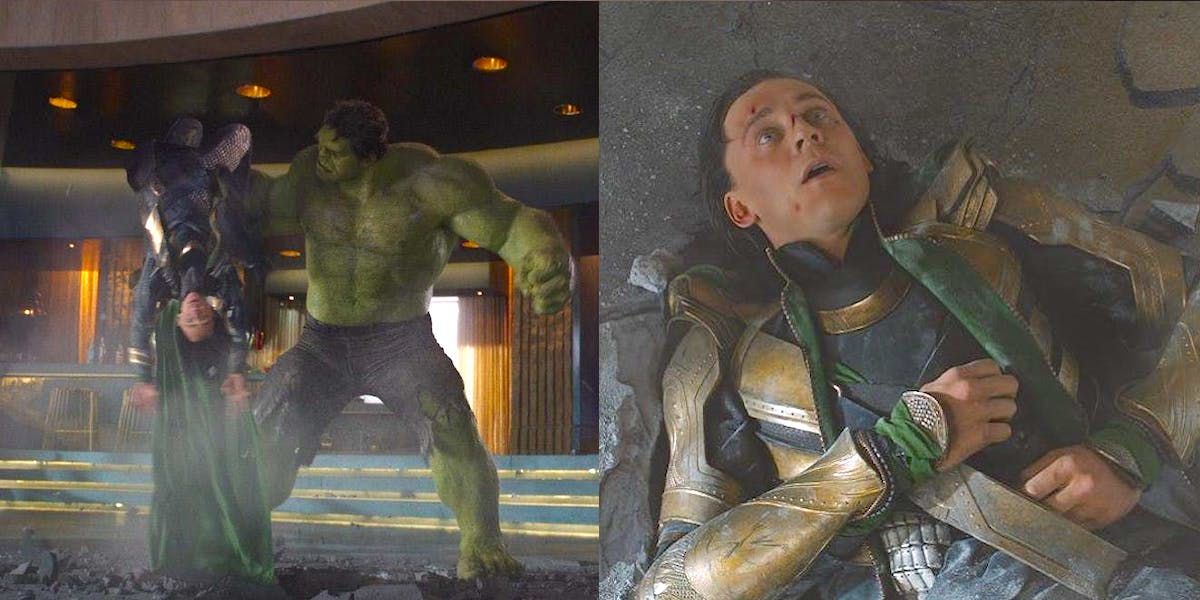 Hulk beats Loki and calls him a puny god in The Avengers