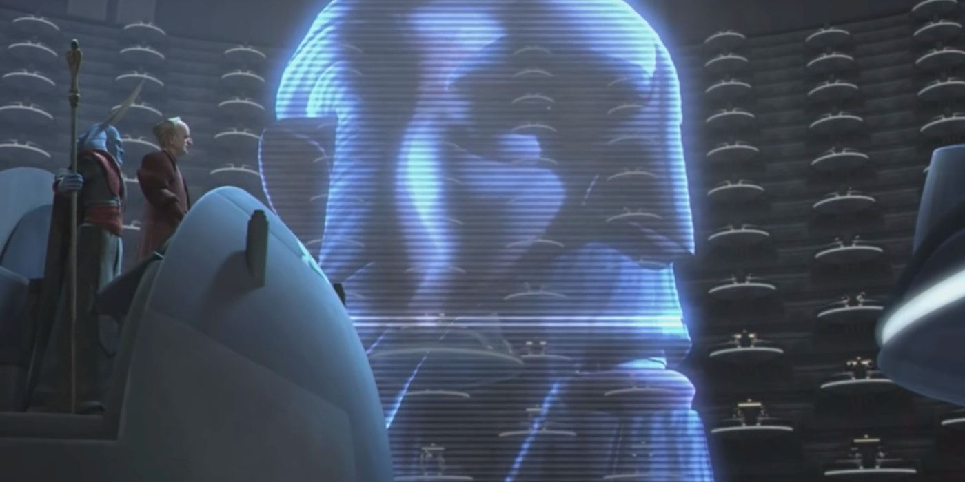 Count dooku adresses the Galactic Senate as the Leader of the Separatists in The clone Wars