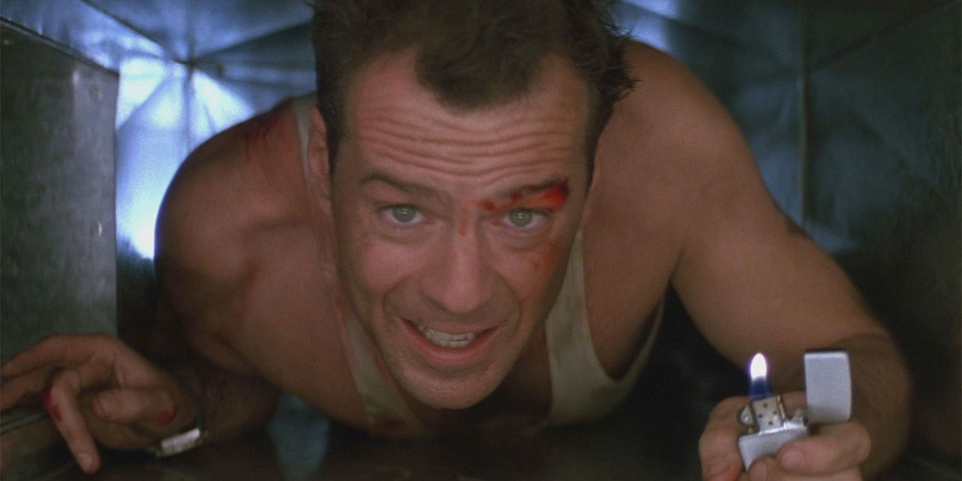 John McClane in the vents in Die Hard