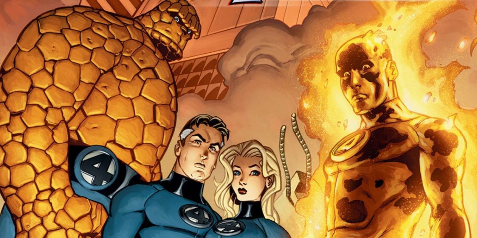 The Fantastic Four (Thing, Mr. Fantastic, Invisible Woman, & Human Torch) pose together