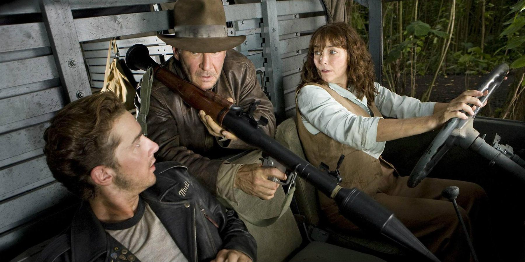 Indiana Jones, Mutt and Marion in a truck in Kingdom of the Crystal Skull