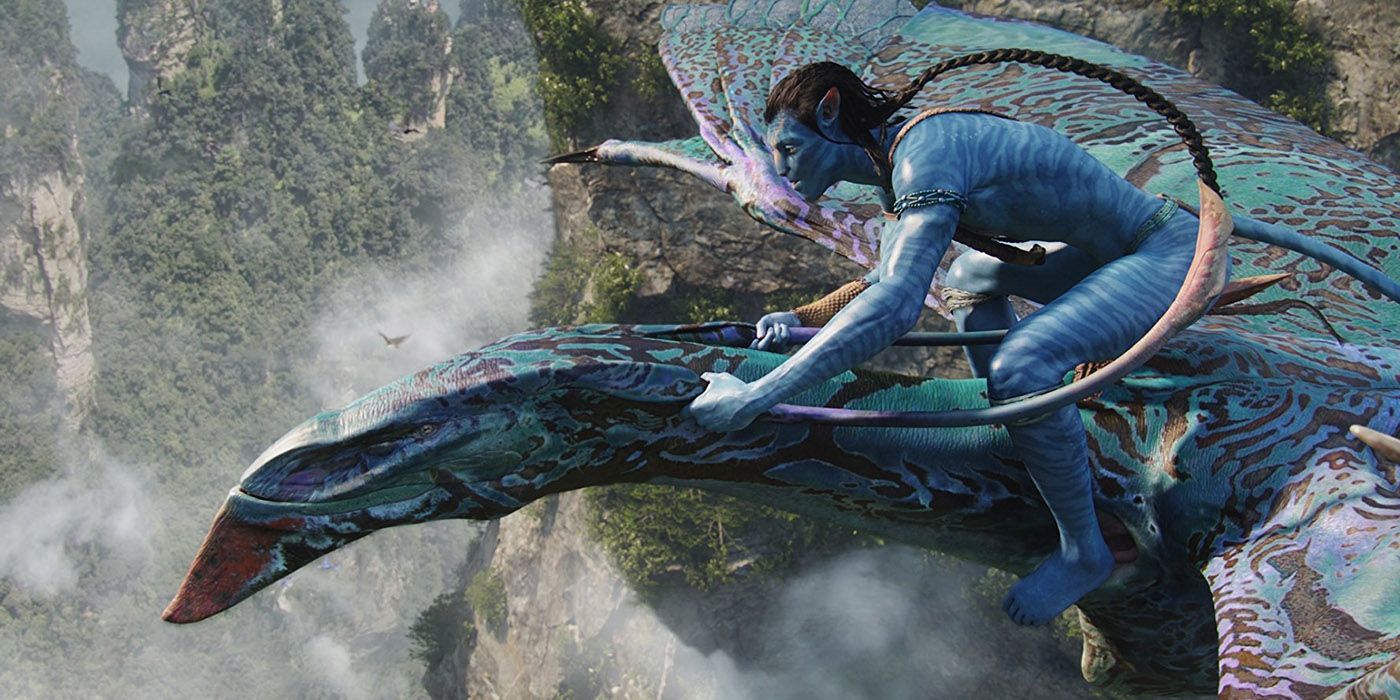 Jake mounts a flying beast in James Cameron's Avatar