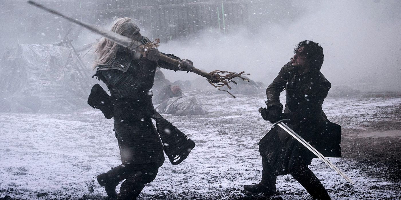 Jon Snow fighting a White Walker at Hardhome in Game of Thrones