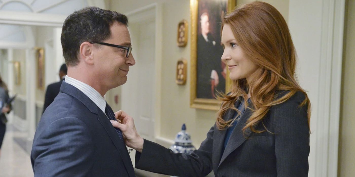 Josh Malina and Darby Stanchfield as David Rosen and Abby Whelan in Scandal.