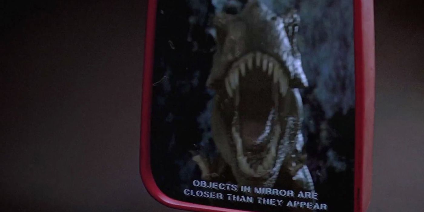 The T rex reflecting in the mirror in Jurassic Park