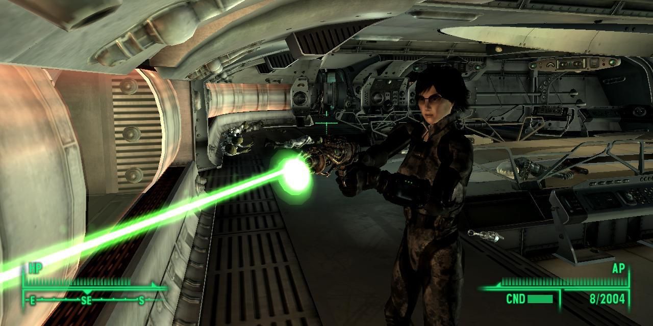 Girl shooting a green laser from Fallout 3