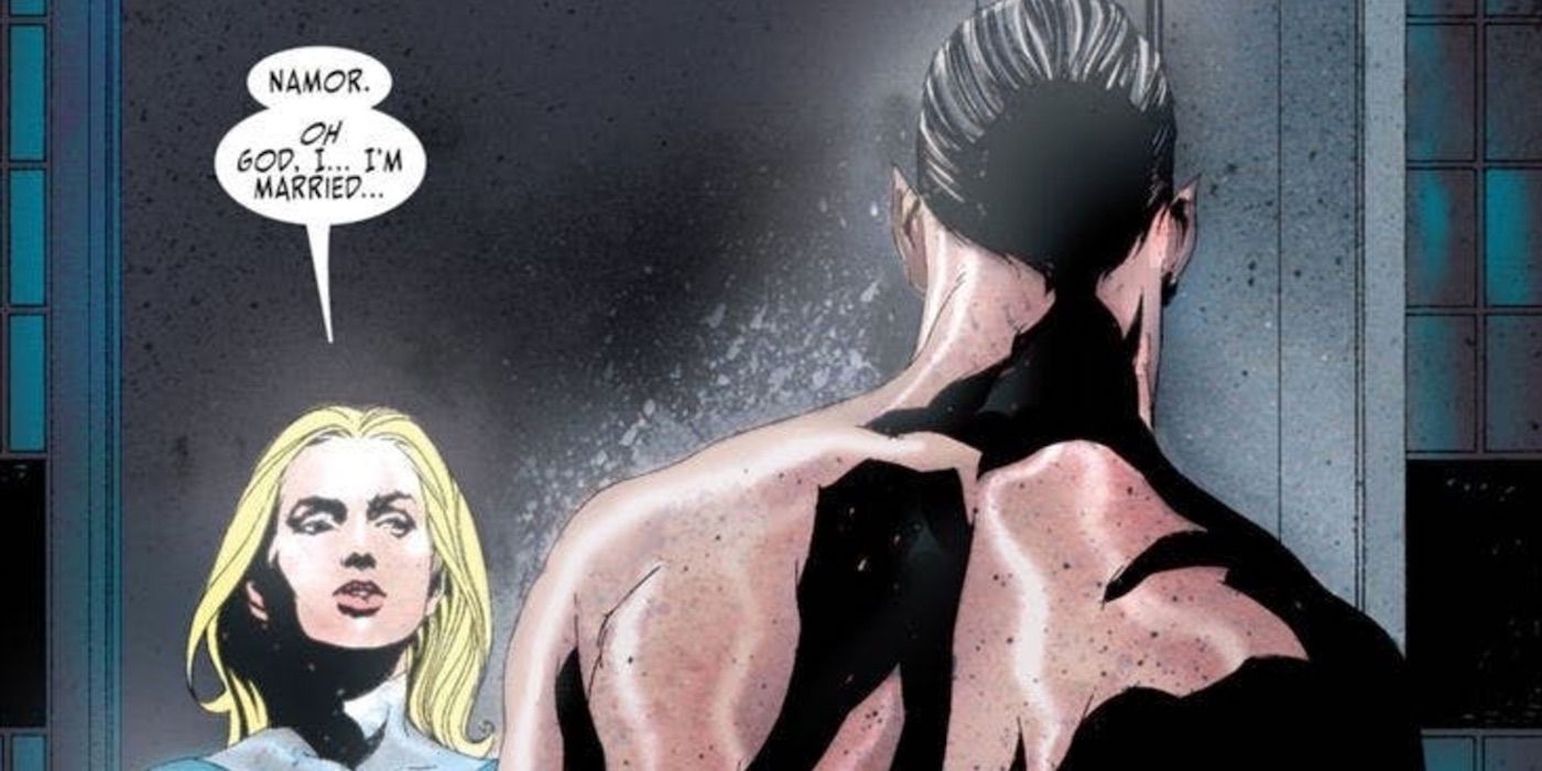 Sue Richards tries to resist Namor in Marvel Comics.