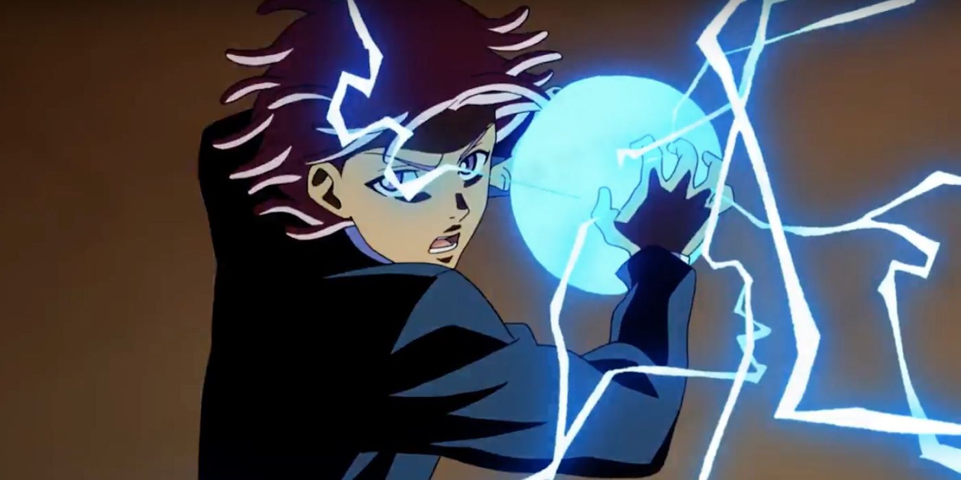 Neo Yokio forming a ball of electric charges from his hands