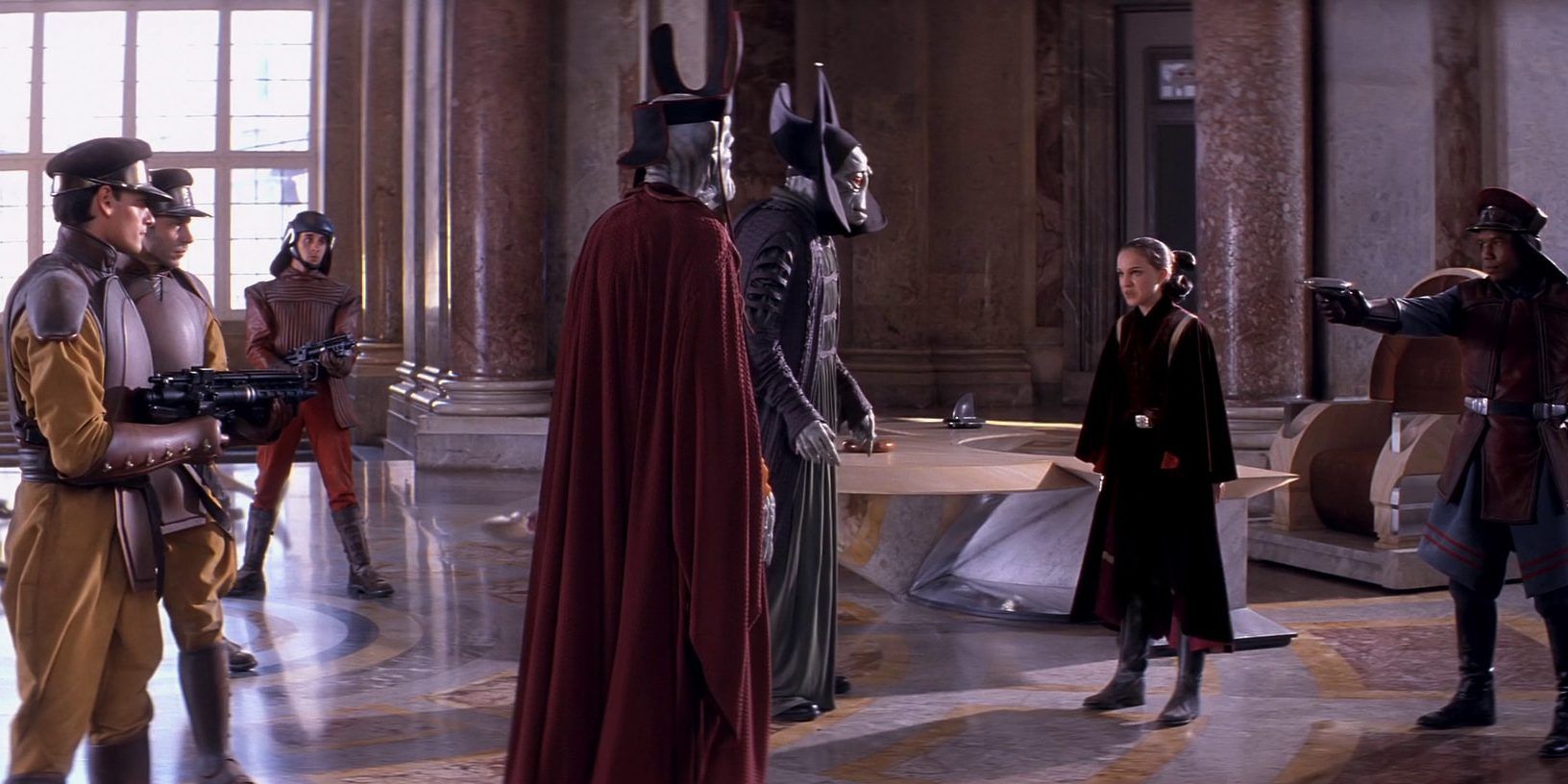 Padmé and the royal guards capture Viceroy Gunray on Naboo in The Phantom Menace