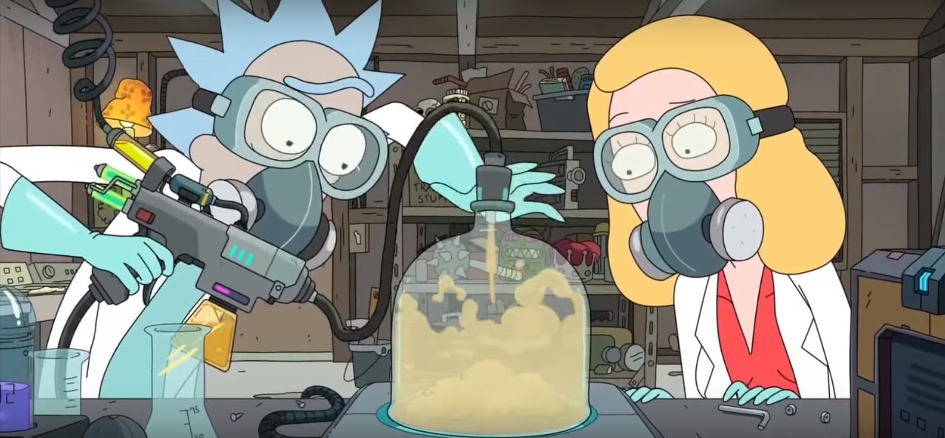 Rick and Beth work in Rick's lab in Rick and Morty