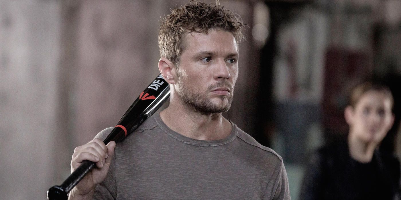 Ryan Phillippe holds a bat on Shooter