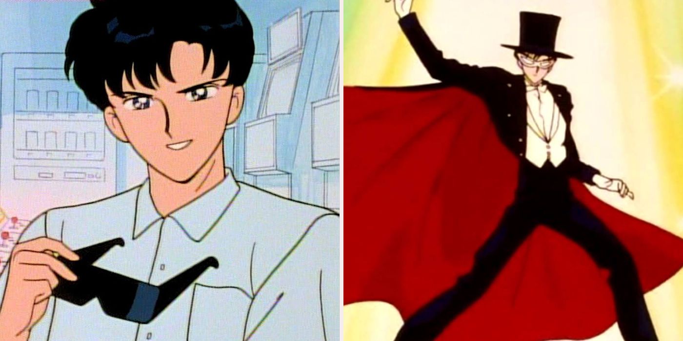 Split image showing Darien and Tuxedo Mask in Sailor Moon