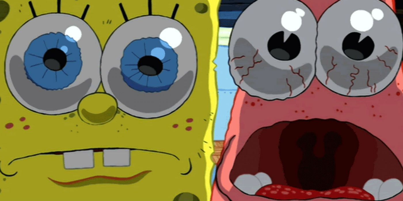 Spongebob and Patrick look scared in Spongebob Squarepants
