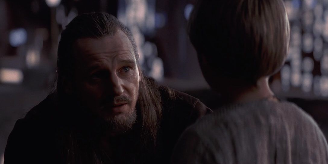 Qui-Gon talks to young Anakin in The Phantom Menace