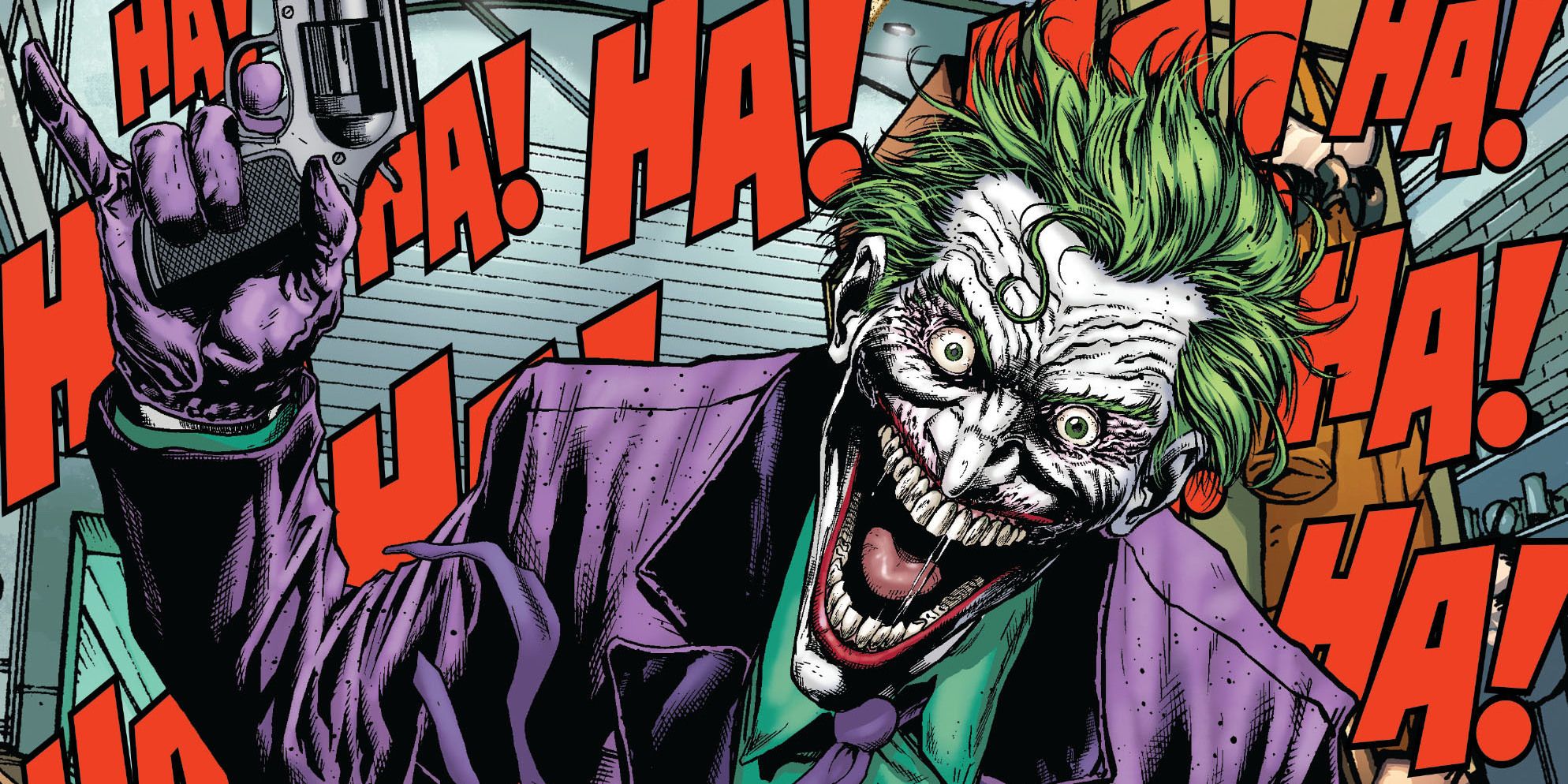 Comic book joker laughing maniacally