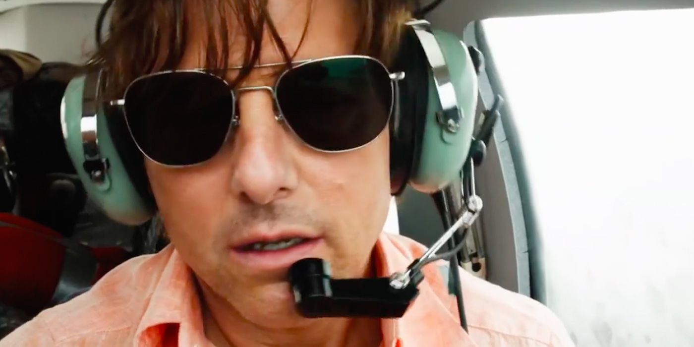 Tom Cruise as Barry Seal flying a plane in American Made.