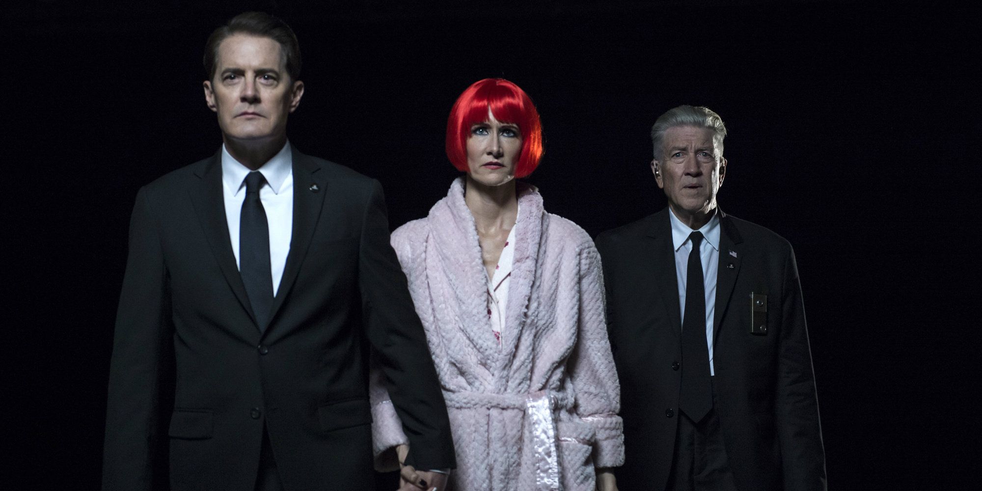 Three characters look on from Twin Peaks the Return