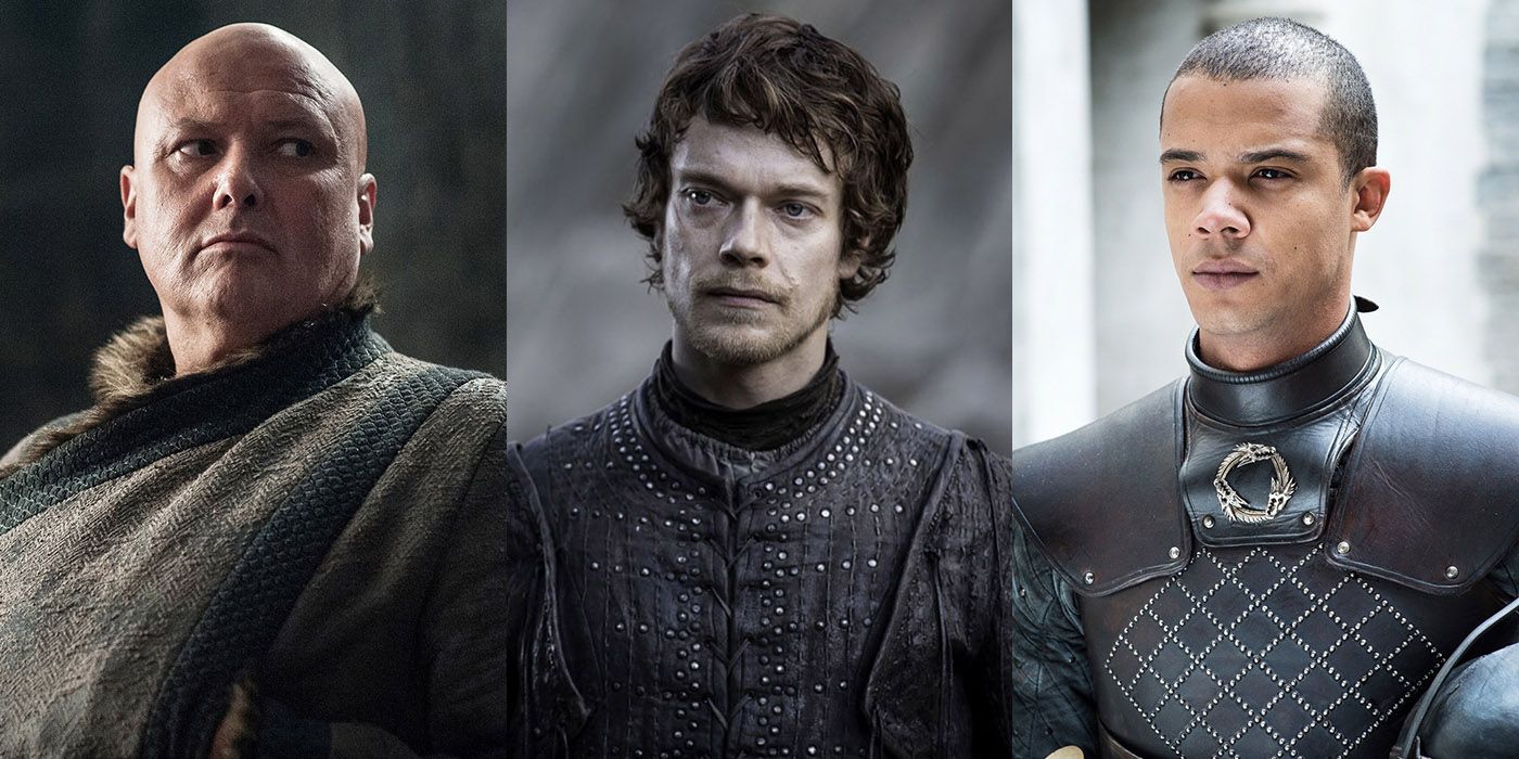 Varys, Theon Greyjoy, and Grey Worm from Game of Thrones