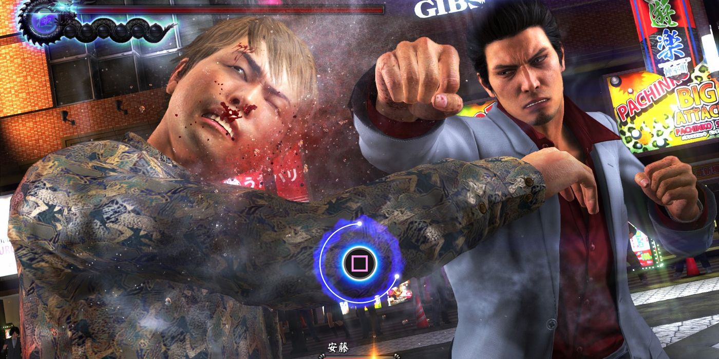 A male character punches another one in Yakuza 6: The Song of Life