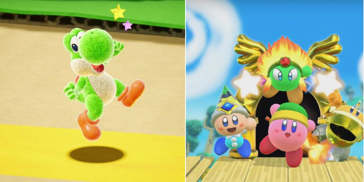 Images from the 2018 Yoshi and Kirby Nintendo games