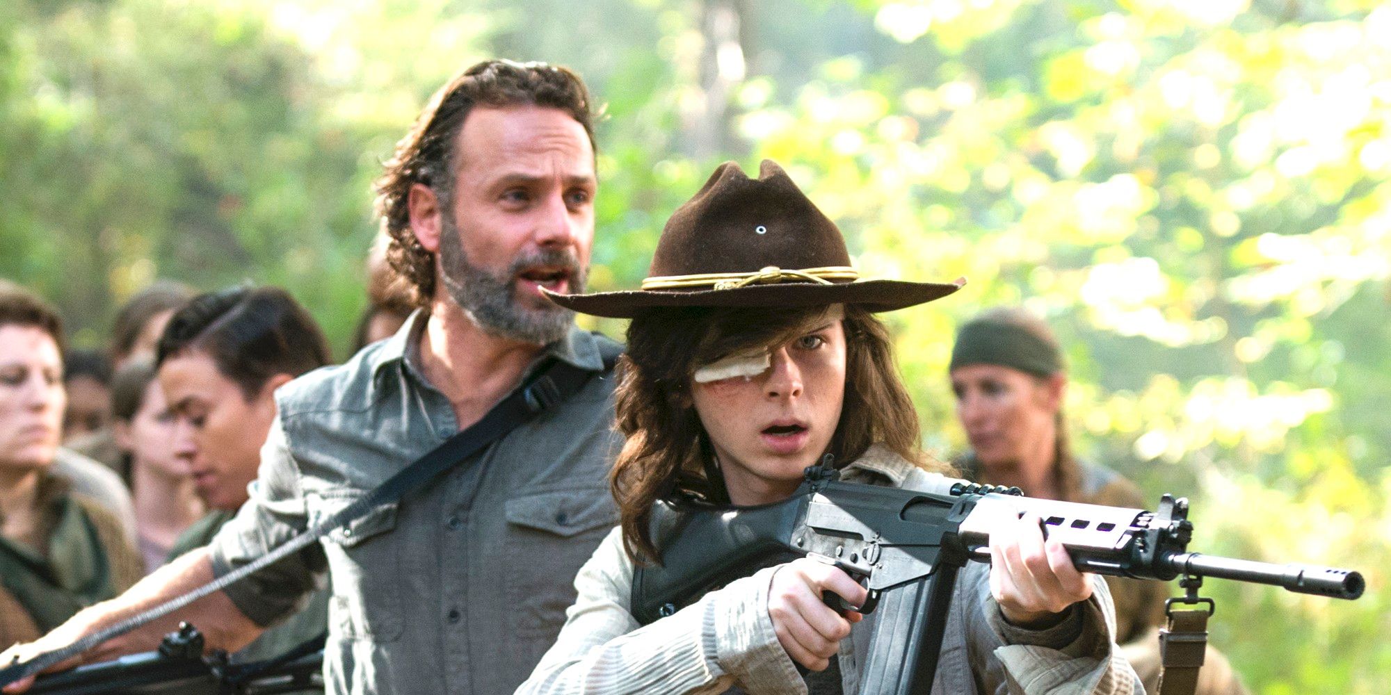 Andrew Lincoln as Rick Grimes, Chandler Riggs as Carl Grimes in The Walking Dead