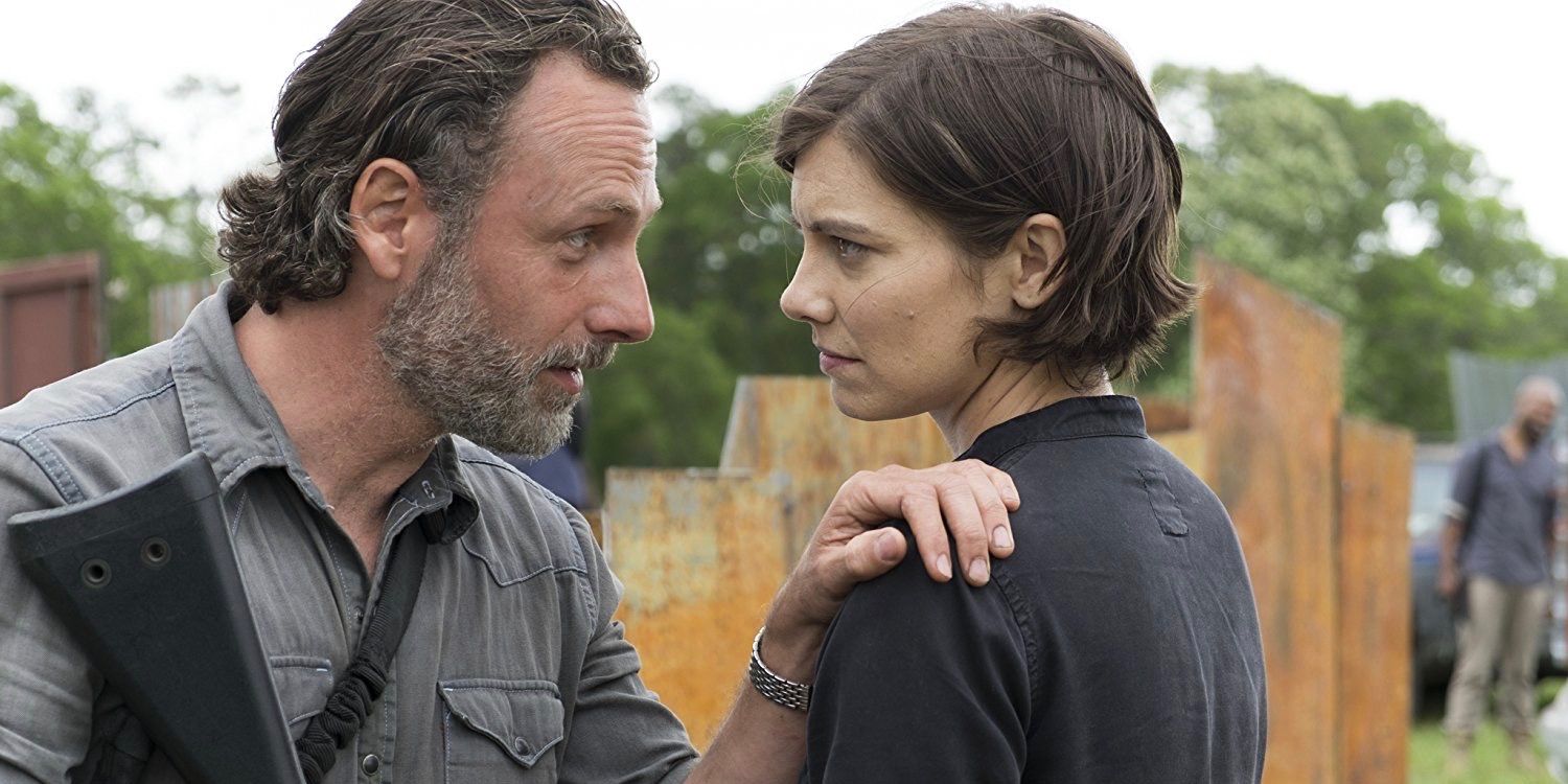 Rick with his hand on Maggie's shoulder on TWD