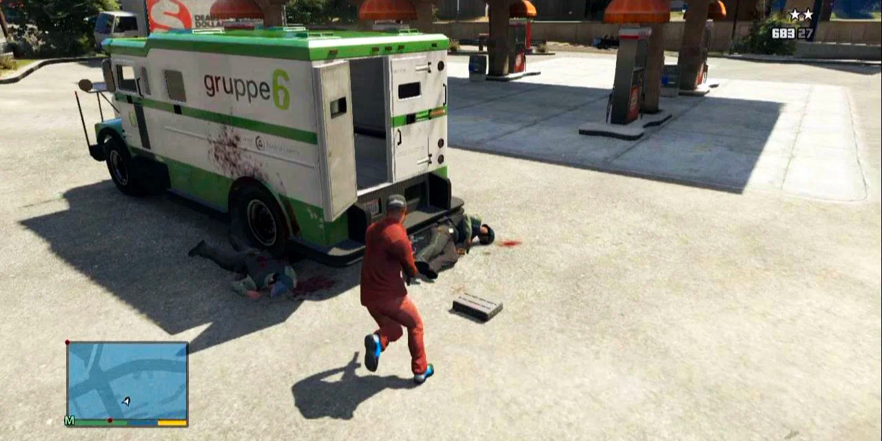 An armored truck robbery in GTA V