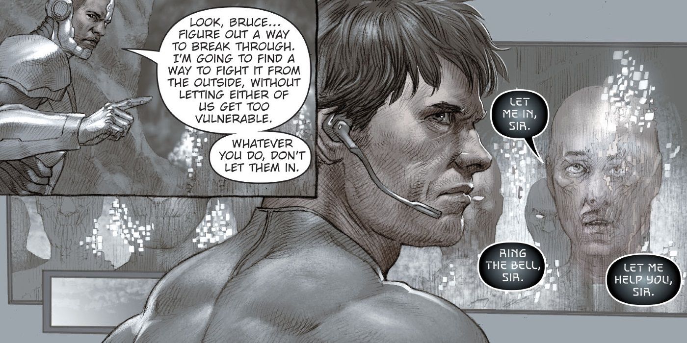 Bruce and Cyborg create an AI version of Alfred in Batman: Murder Machine