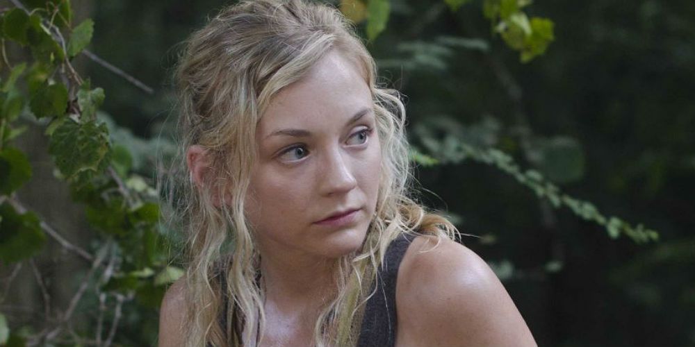 Beth from The Walking Dead, looking off to the side, scared and wearing a tank top.