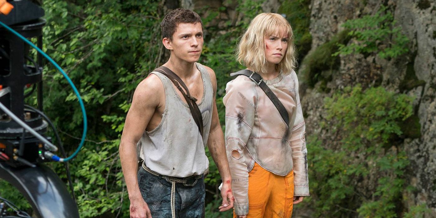 Tom Holland and Daisy Ridley standing together in Chaos Walking