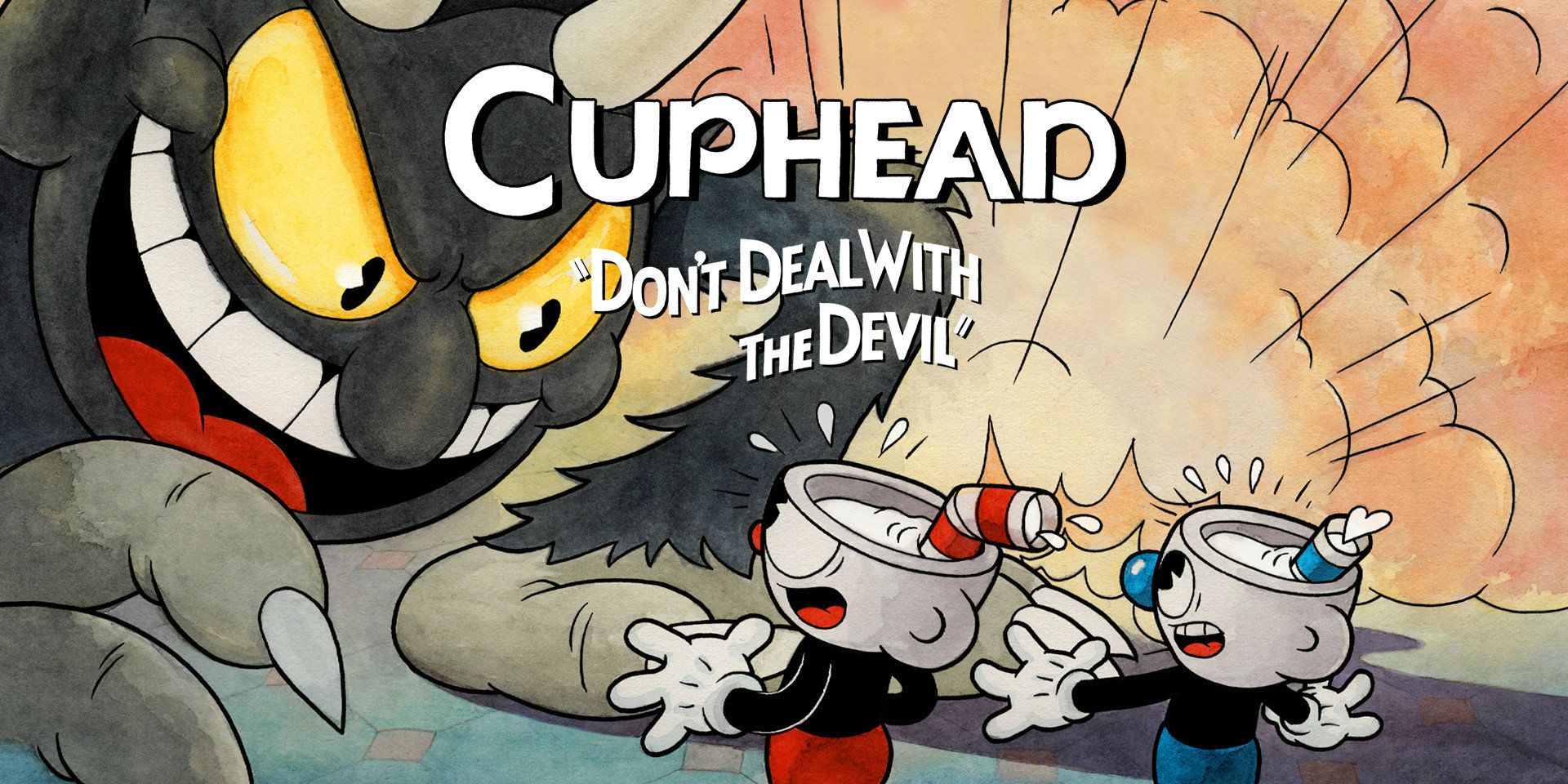 The Devil leers at the Cup Brothers in promotional art for Cuphead.