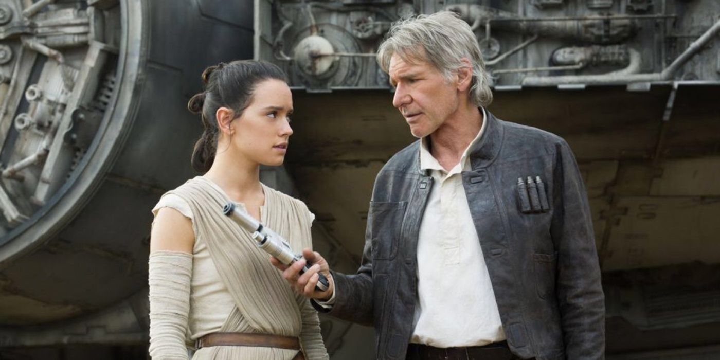 Daisy Ridley as Rey and Harrison Ford as Han Solo in Star Wars The Force Awakens