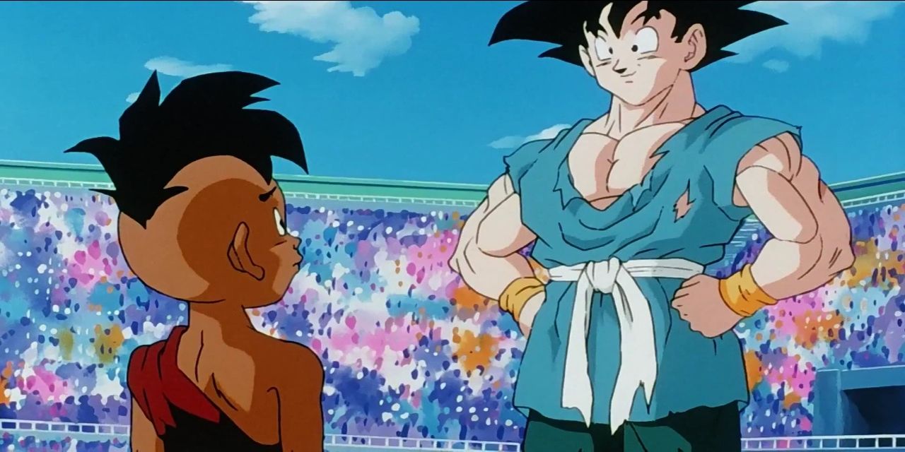 Younger Uub and Goku from Dragon Ball Z.