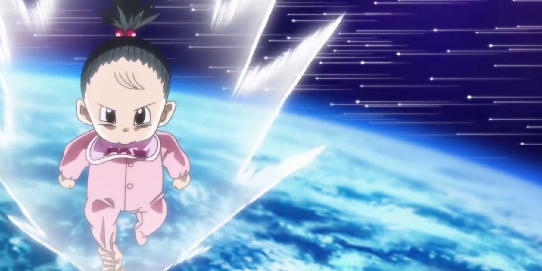 Pan in space using her powers in Dragon Ball.