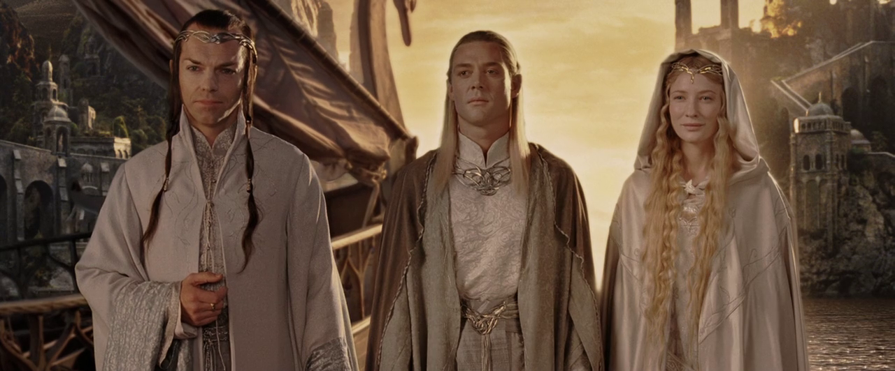 Galadriel, Celeborn, and Elrong together in The Lord of the Rings