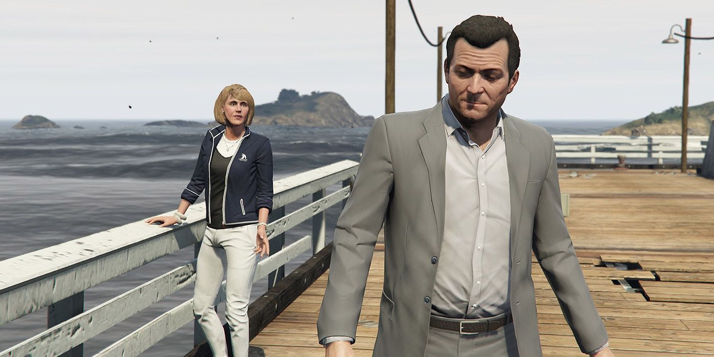 Michael walking on a dock pier in Grand Theft Auto V