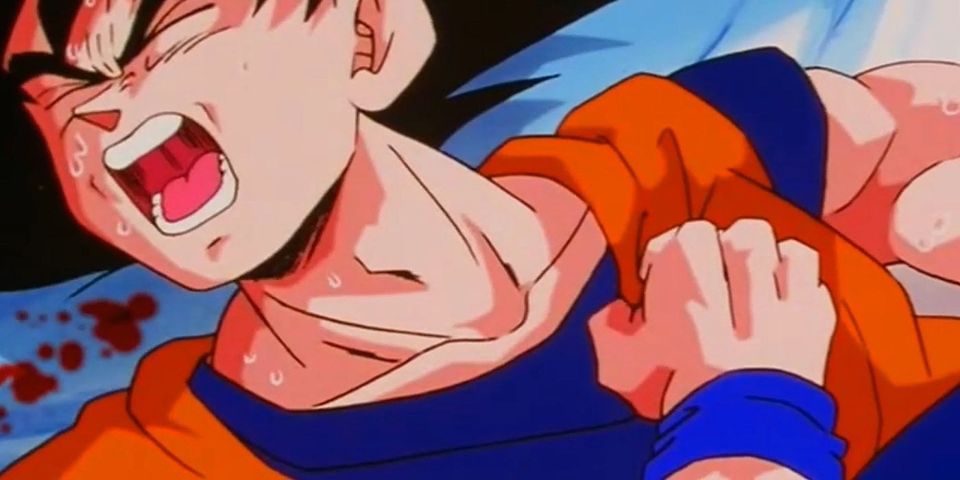 Goku in pain due to the heart virus