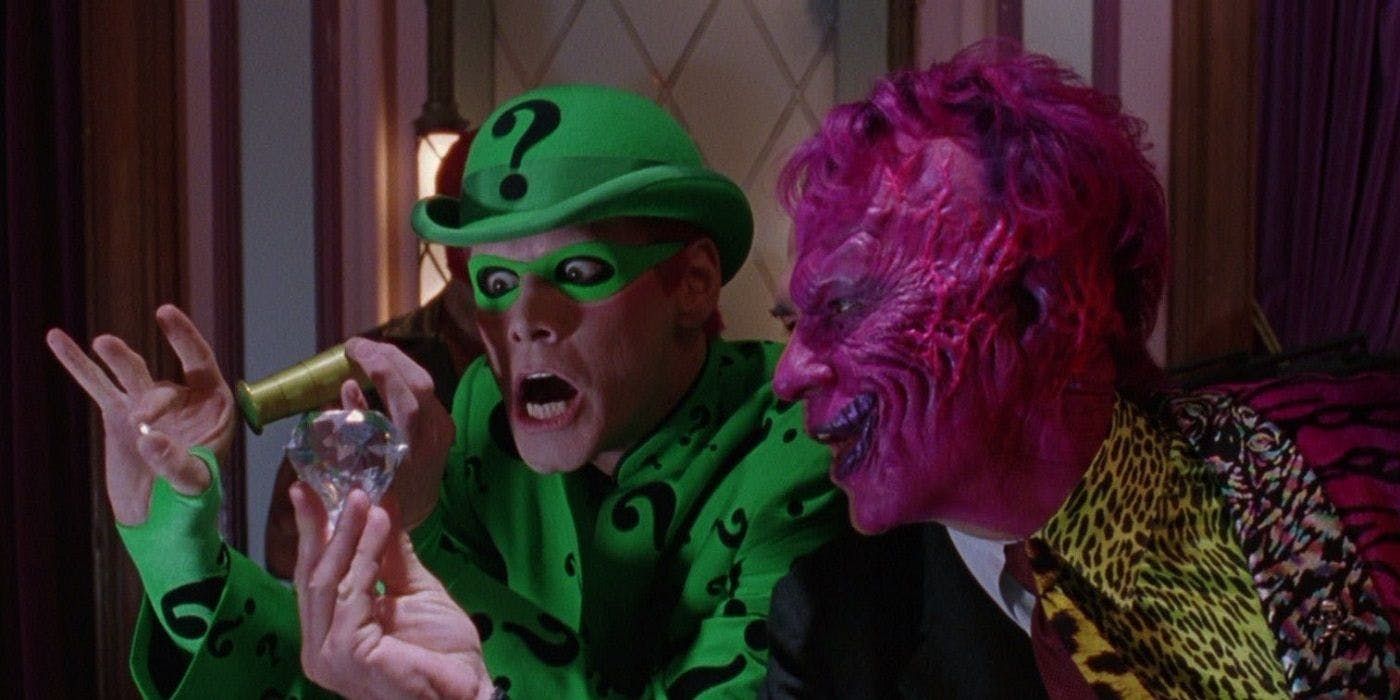 Jim Carrey as Riddler and Tommy Lee Jones as Two-Face in Batman Forever
