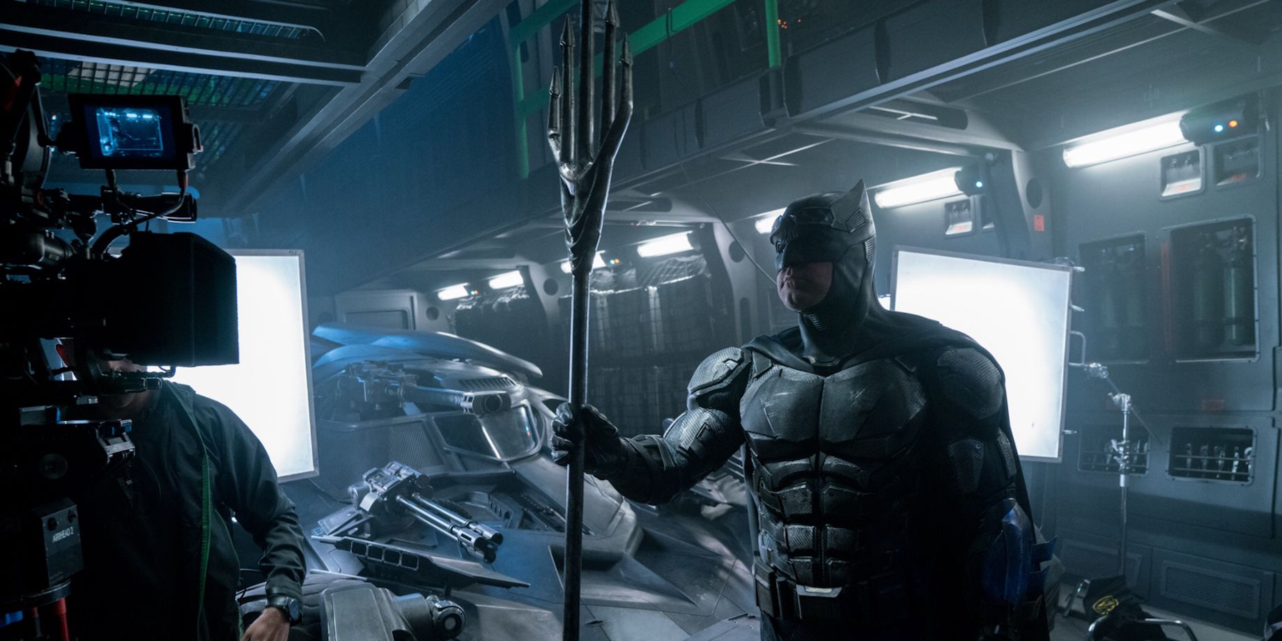 Justice League Behind the Scenes Image Batman with Aquman&rsquo;s Trident Cropped