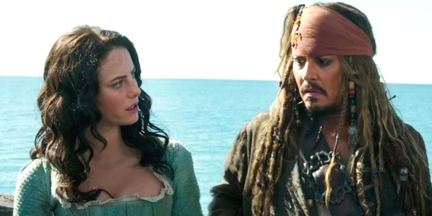 Kaya Scodelario as Carina Smyth and Johnny Depp as Captain Jack Sparrow in Pirates of the Caribbean Dead Men Tell No Tales