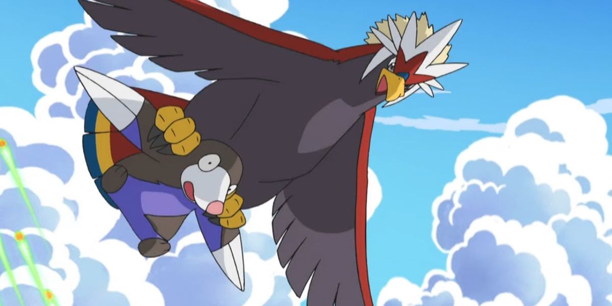 Braviary carries Drilbur in the Pokemon Anime