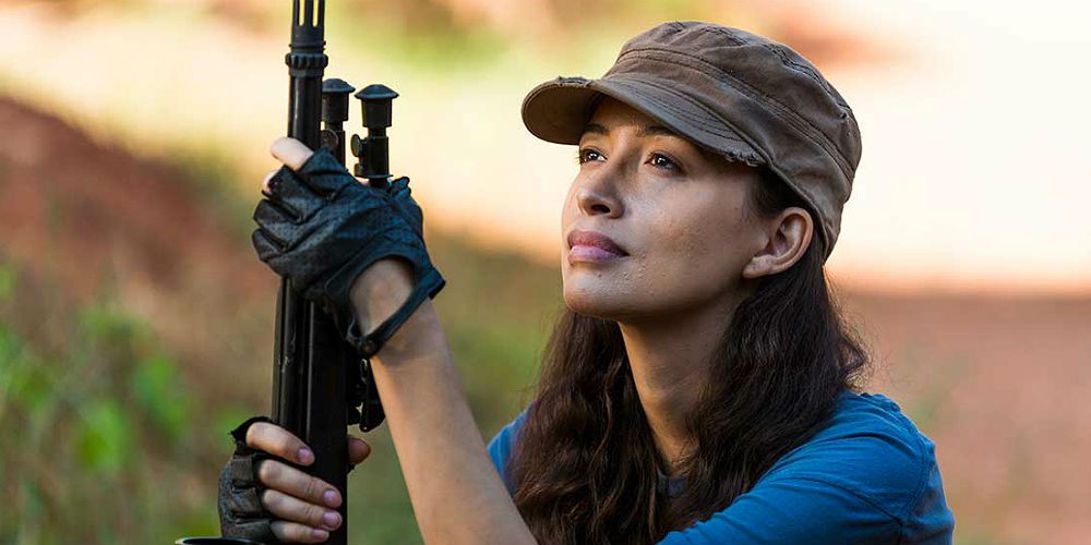 Rosita Espinosa holding a gun on The Walking Dead