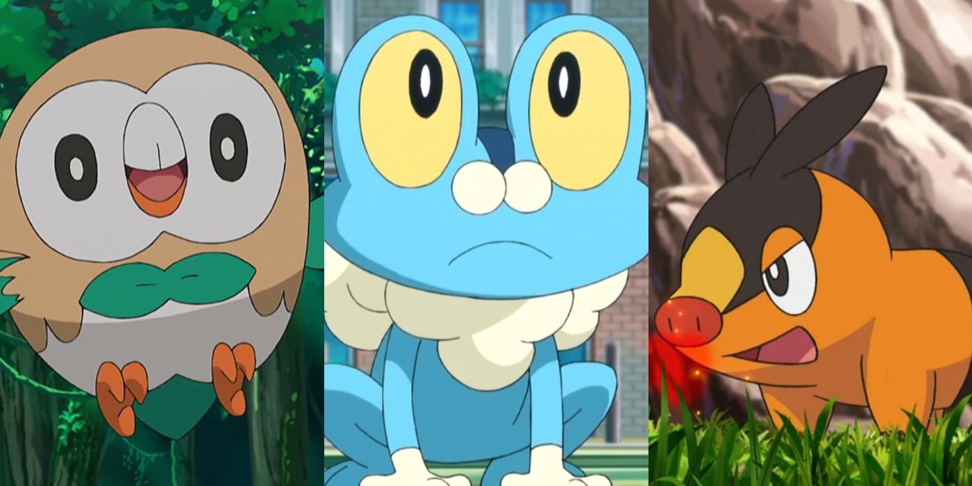 Split image of Pokemon starters in the main games