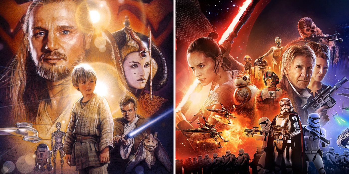 The Phantom Menace and The Force Awakens posters.