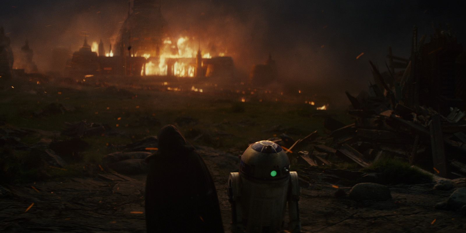 Star Wars the Last Jedi Luke and R2 Watch the Jedi Temple Burn