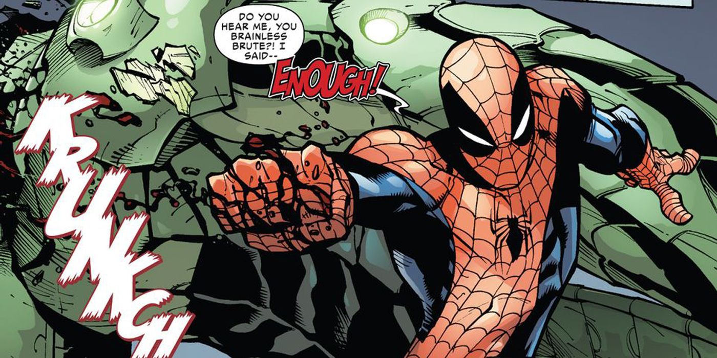 Superior Spider-Man punches Scorpion.